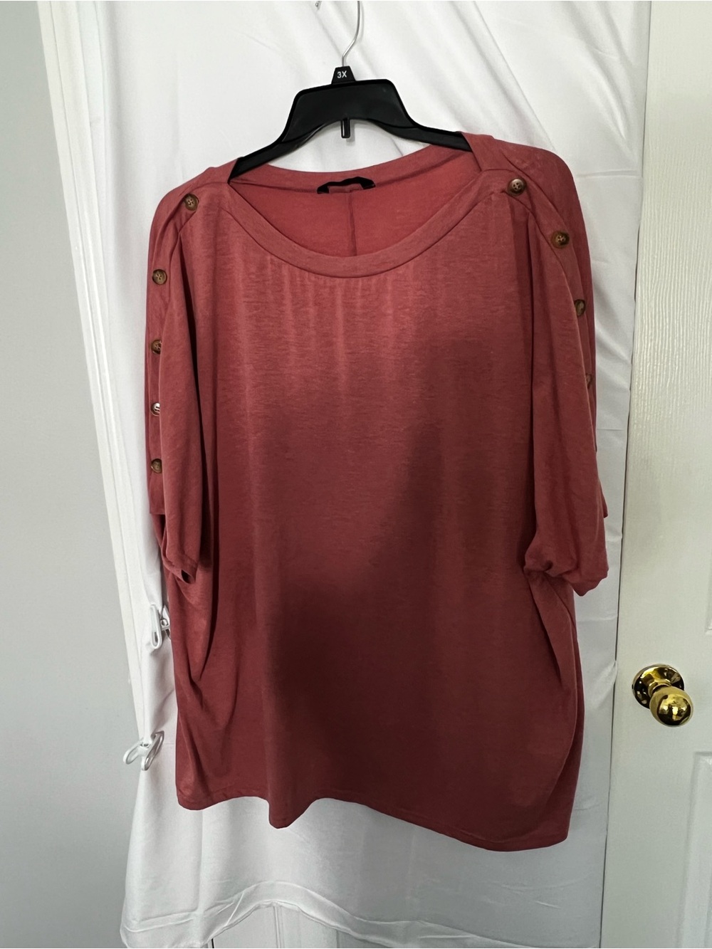 BloomChic Button-Shoulder Dolman Tunic in Dusty Rose